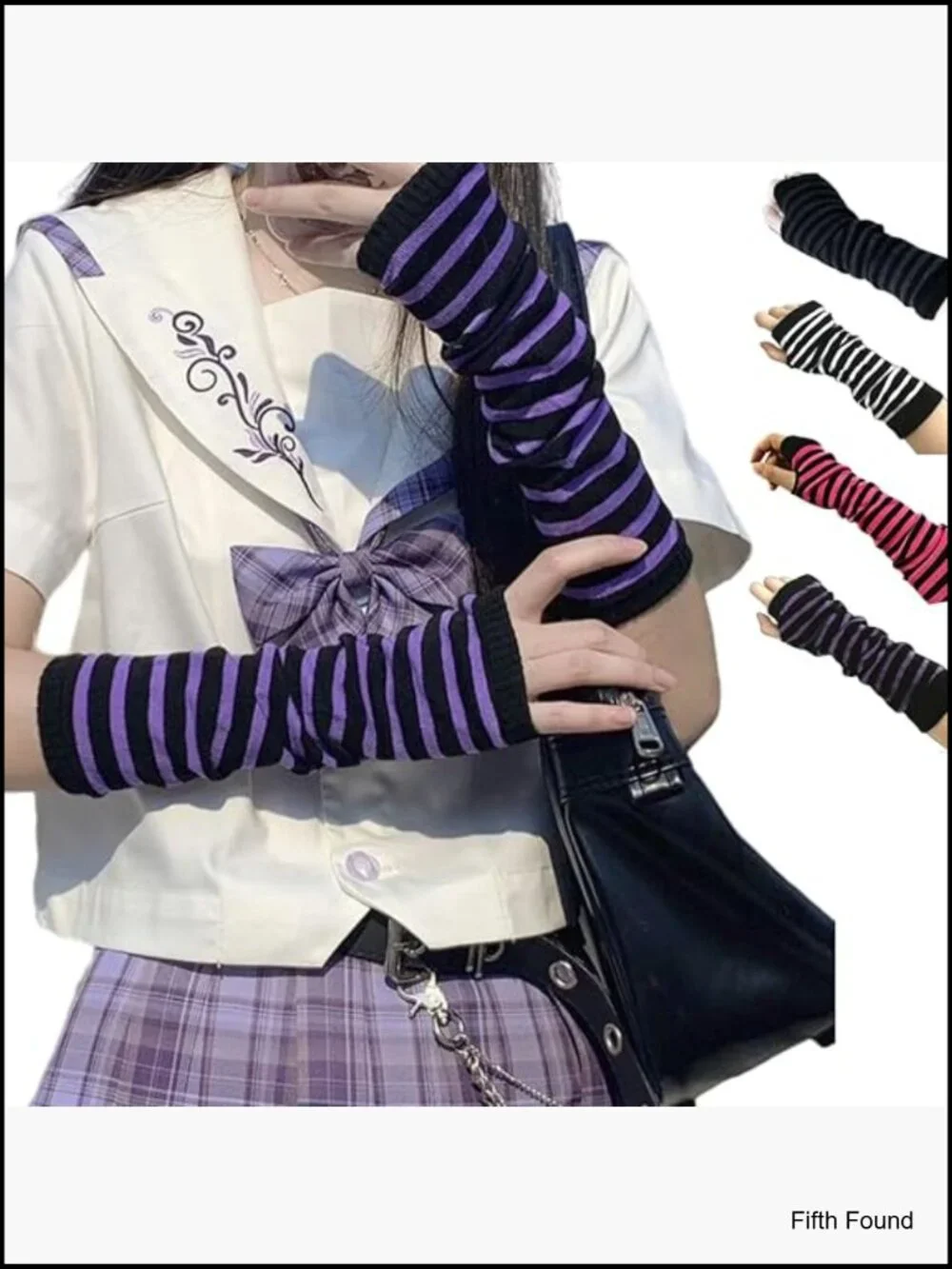 Kawaii Harajuku Goth Half Finger Knitted Arm Warmer Y2K Gloves Arm Sleeve